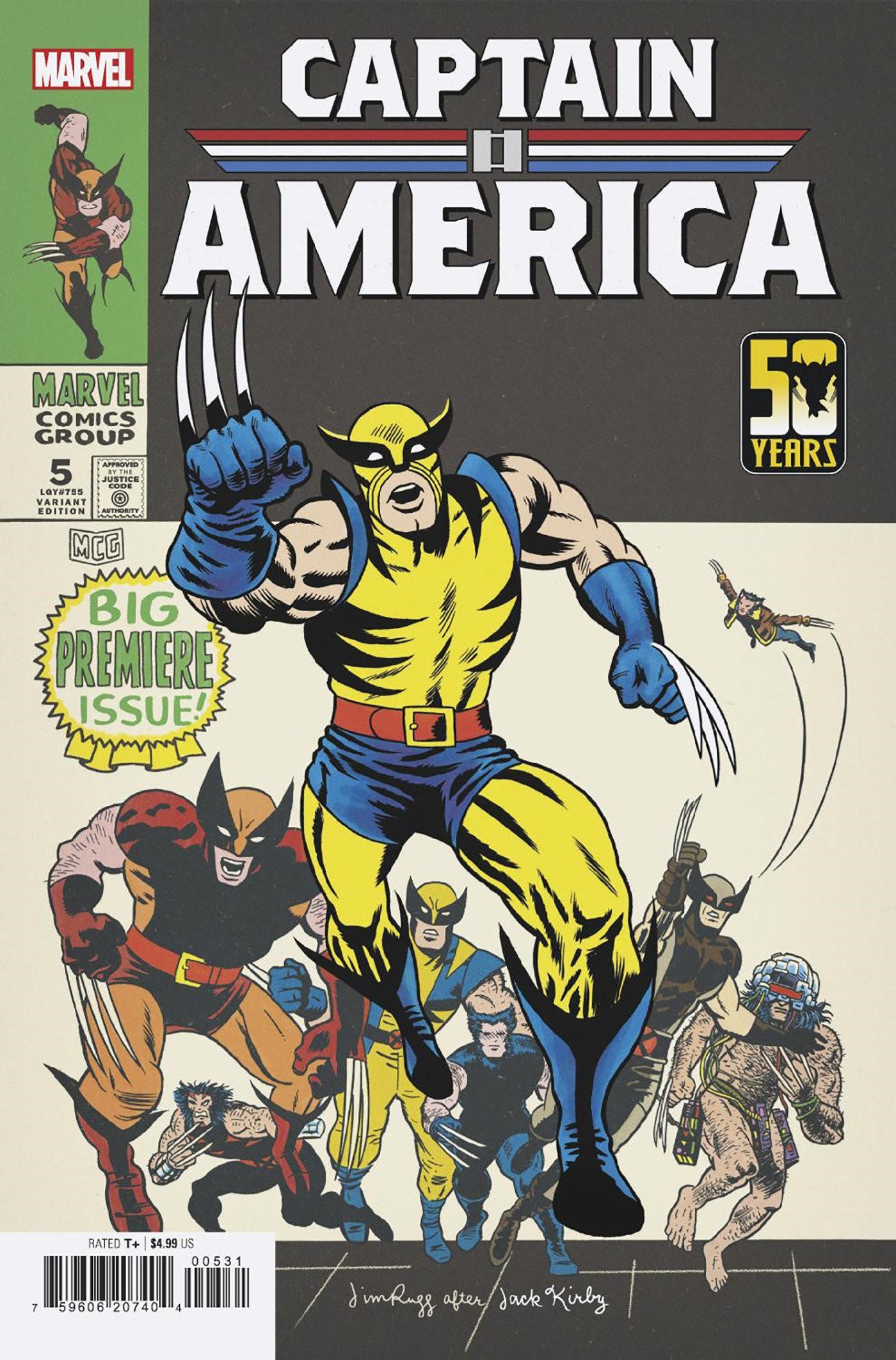 CAPTAIN AMERICA #5 (2024)- CVR (MAIN) Taurin Clarke, CVR JAN BAZALDUA STORMBREAKERS VAR, CVR JIM RUGG WOLVERINE WOLVERINE WOLVERINE VAR, CVR 1:25 BJORN BARENDS VAR- MARVEL- Coinz Comics 