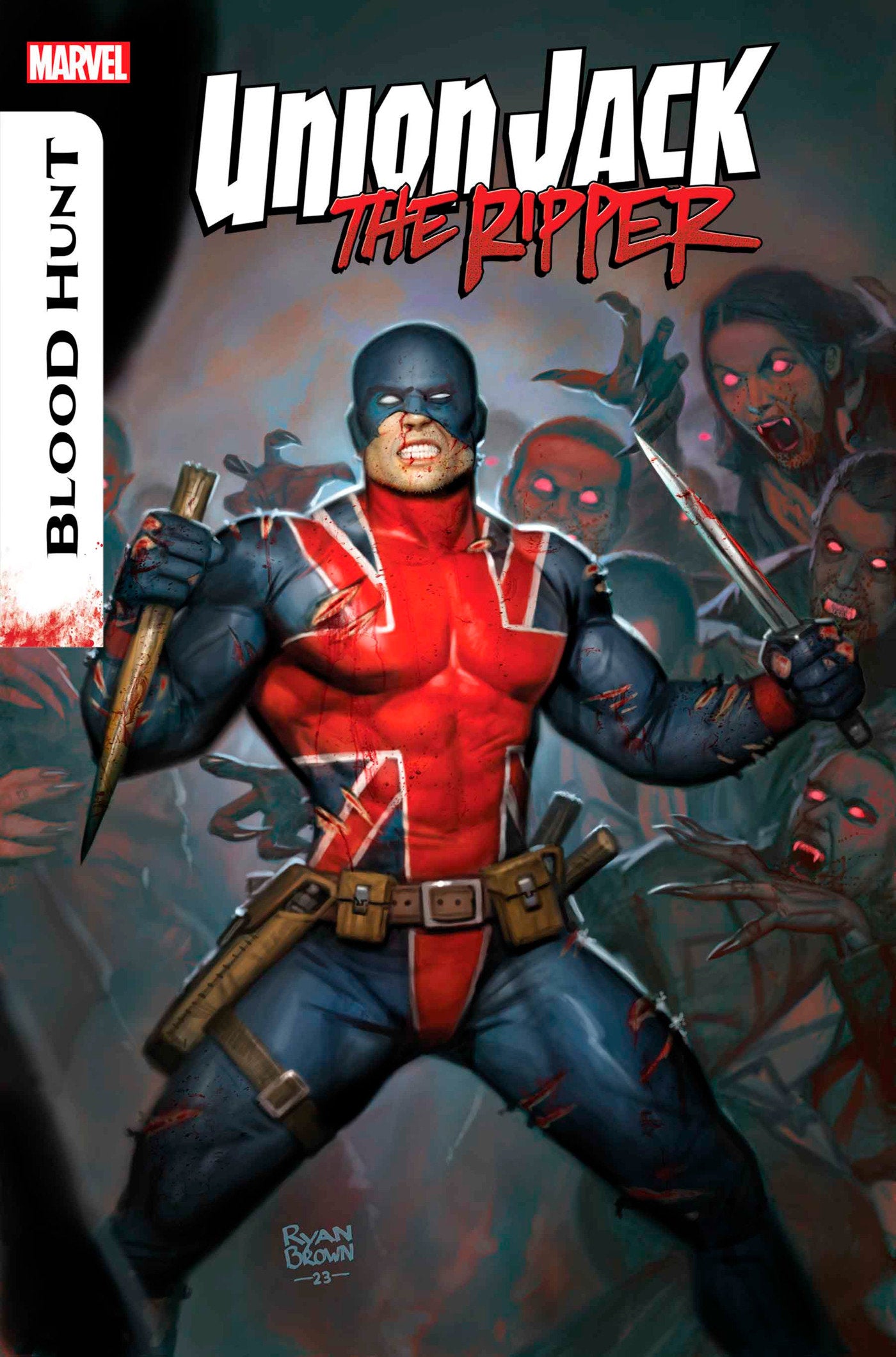  UNION JACK THE RIPPER: BLOOD HUNT #1 (2024)- CVR (MAIN) Ryan Brown, CVR BLOOD RED BLANK VAR [BH], CVR PHILIP TAN VAR [BH]- MARVEL- Coinz Comics 