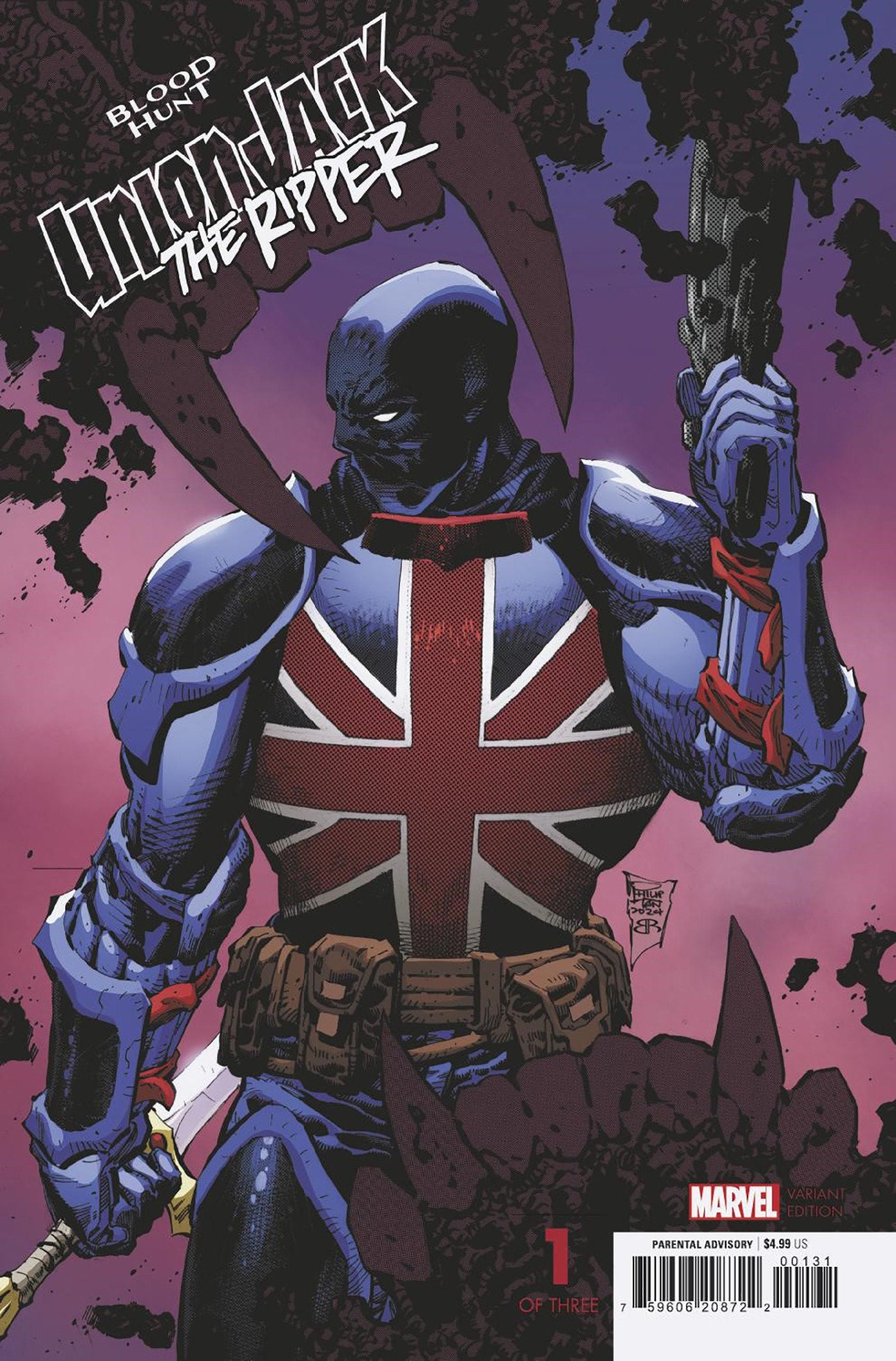  UNION JACK THE RIPPER: BLOOD HUNT #1 (2024)- CVR (MAIN) Ryan Brown, CVR BLOOD RED BLANK VAR [BH], CVR PHILIP TAN VAR [BH]- MARVEL- Coinz Comics 