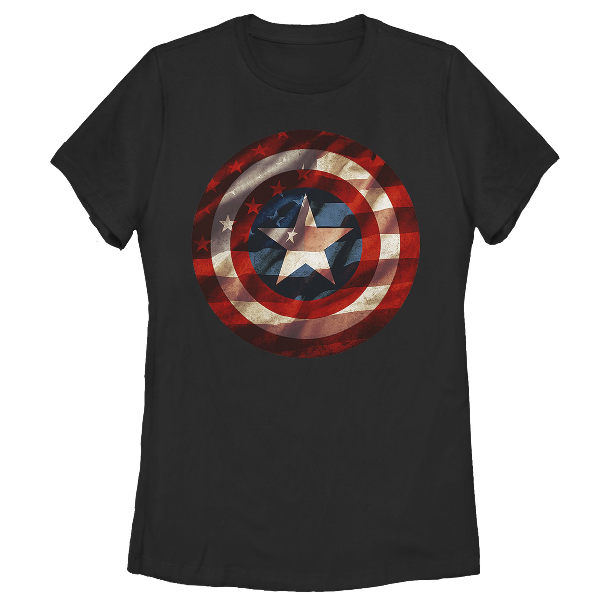  Women's Marvel Flag Shield T-Shirt- BLACK / L, BLACK / M, BLACK / S, BLACK / XL, BLACK / XXL- Marvel- Coinz Comics 