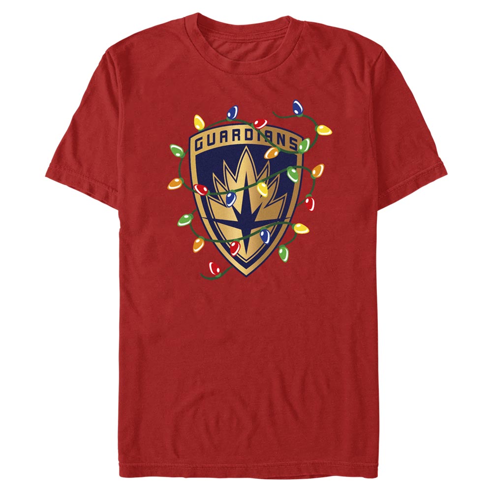  Men's Marvel Guardians of the Galaxy Holiday Guardian Badge T-Shirt- RED / 3XL, RED / L, RED / M, RED / S, RED / XL, RED / XS, RED / XXL- Marvel Apparel- Coinz Comics 