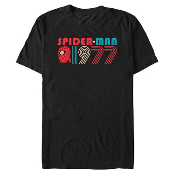  Men's Marvel Spider-Man Beyond Amazing SPIDERMAN 1977 RETRO T-Shirt- BLACK / 3XL, BLACK / L, BLACK / M, BLACK / S, BLACK / XL, BLACK / XS, BLACK / XXL- Marvel Apparel- Coinz Comics 