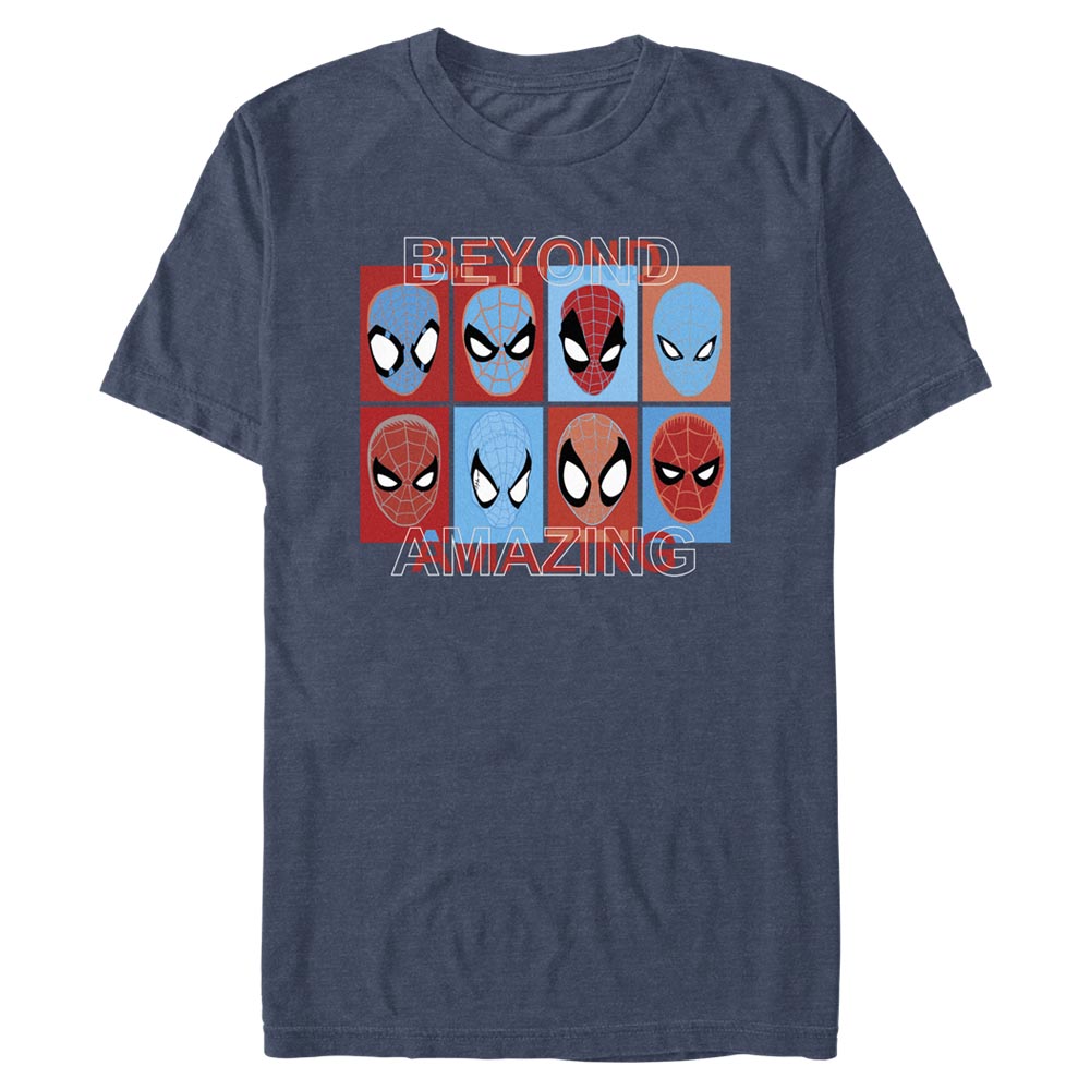  Men's Marvel Spider-Man Beyond Amazing SPIDEY SQUARES BEYOND T-Shirt- NAVY HTR / 3XL, NAVY HTR / L, NAVY HTR / M, NAVY HTR / S, NAVY HTR / XL, NAVY HTR / XS, NAVY HTR / XXL- Marvel Apparel- Coinz Comics 