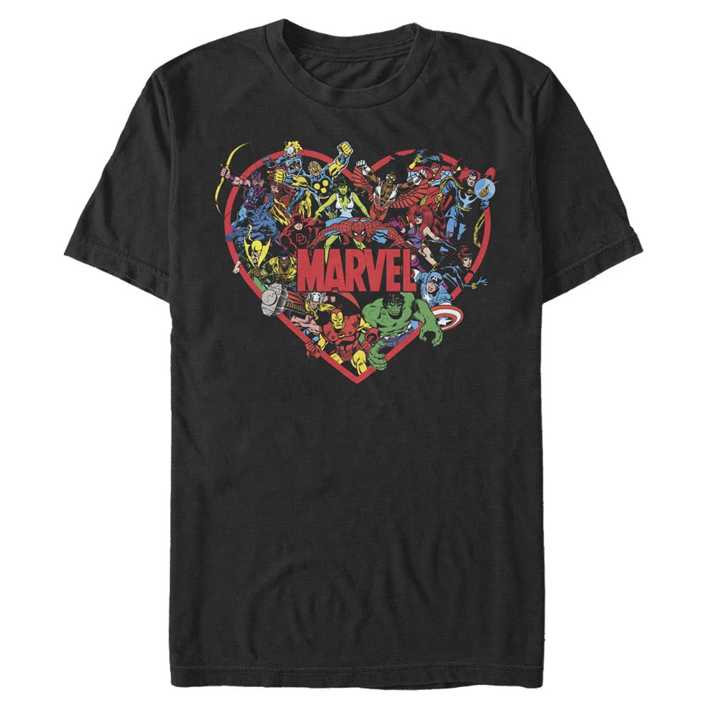  Men's Marvel Marvel Hero Heart T-Shirt- BLACK / L, BLACK / M, BLACK / S, BLACK / XL, BLACK / XS, BLACK / XXL, BLACK / 3XL- Marvel Apparel- Coinz Comics 